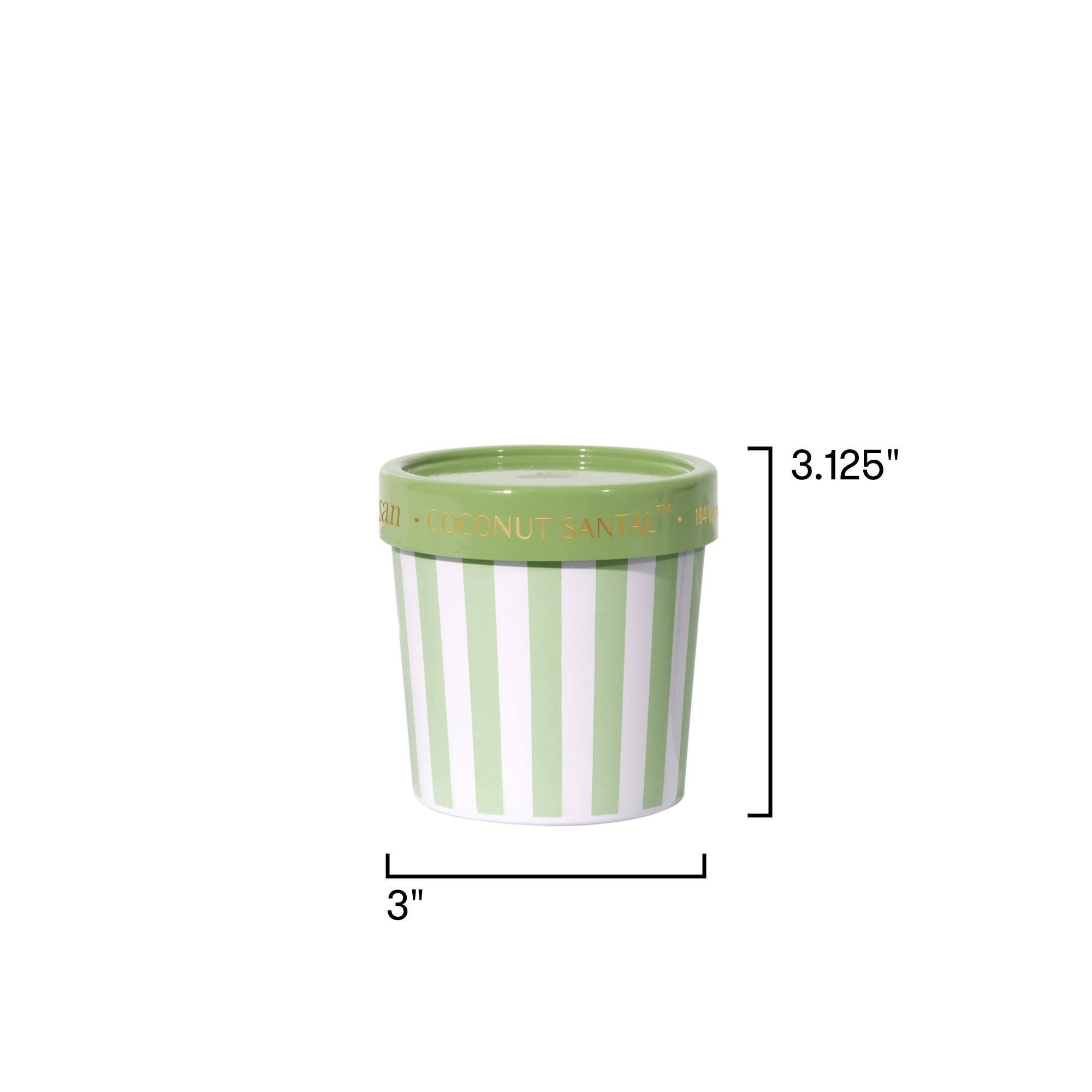Green and white striped pot with dimensions on a white background