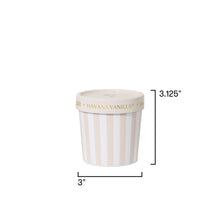 Gelato shaped container with 'Havana Vanilla' text and dimensions on a white background