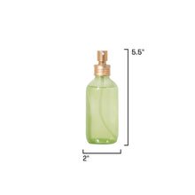 Green spray bottle with dimensions labeled on a white background