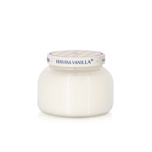 White candle jar with 'Havana Vanilla' label on a white background
