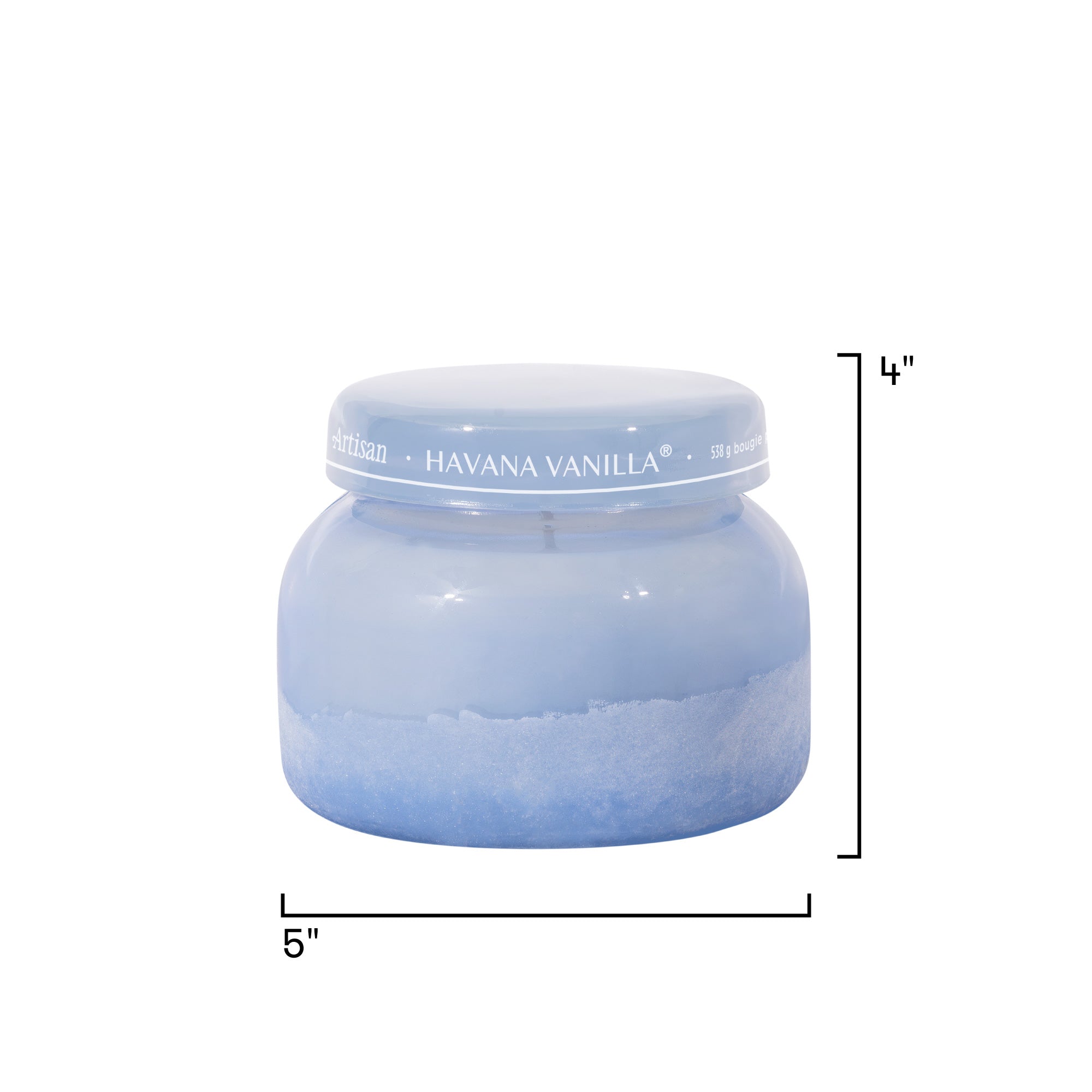Jar of Havana Vanilla product with dimensions on a white background
