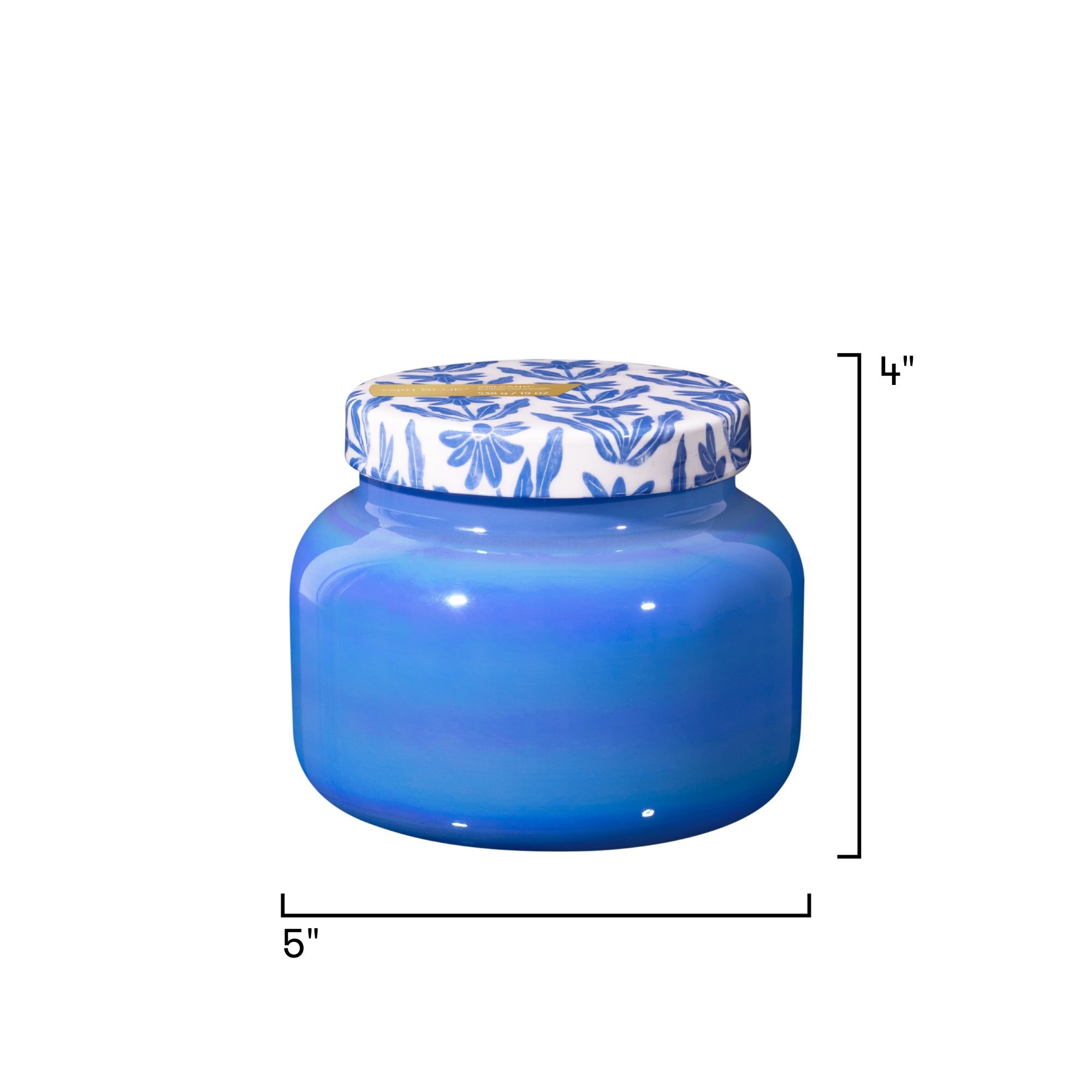 Blue jar with a decorative lid on a white background