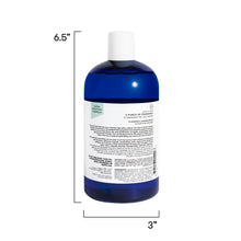 Blue bottle with white label on a white background