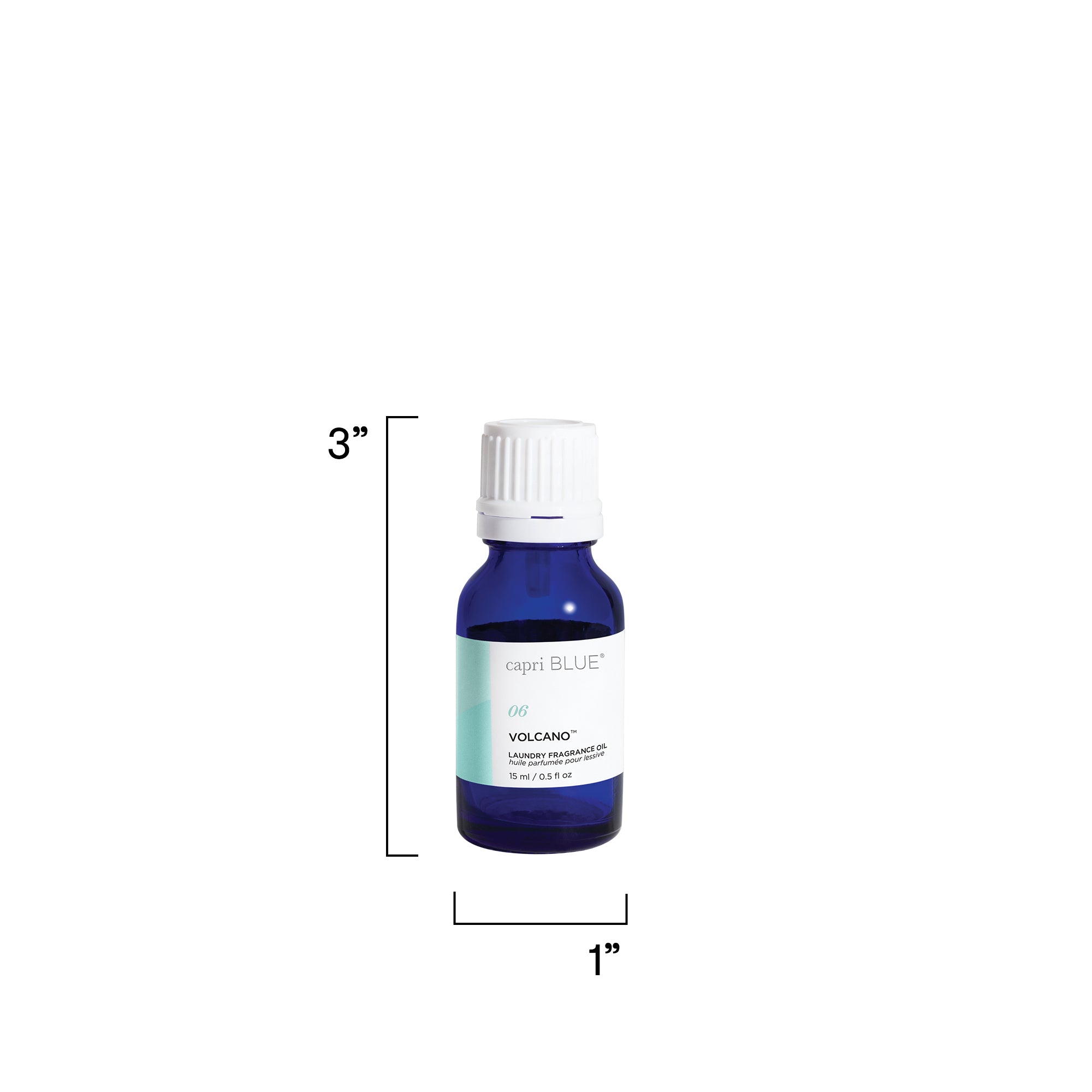 Blue bottle with white cap on a white background, labeled 'VOLCANO'.