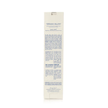 A tall, narrow cream-colored box showing the back side with blue text, photographed against a plain white background.
