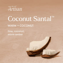 Coconut Santal soap with a beige background and product name text.