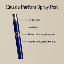 Eau de Parfum Spray Pen with features highlighted on a beige background