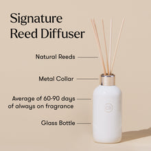 Signature Reed Diffuser with labeled parts on a beige background