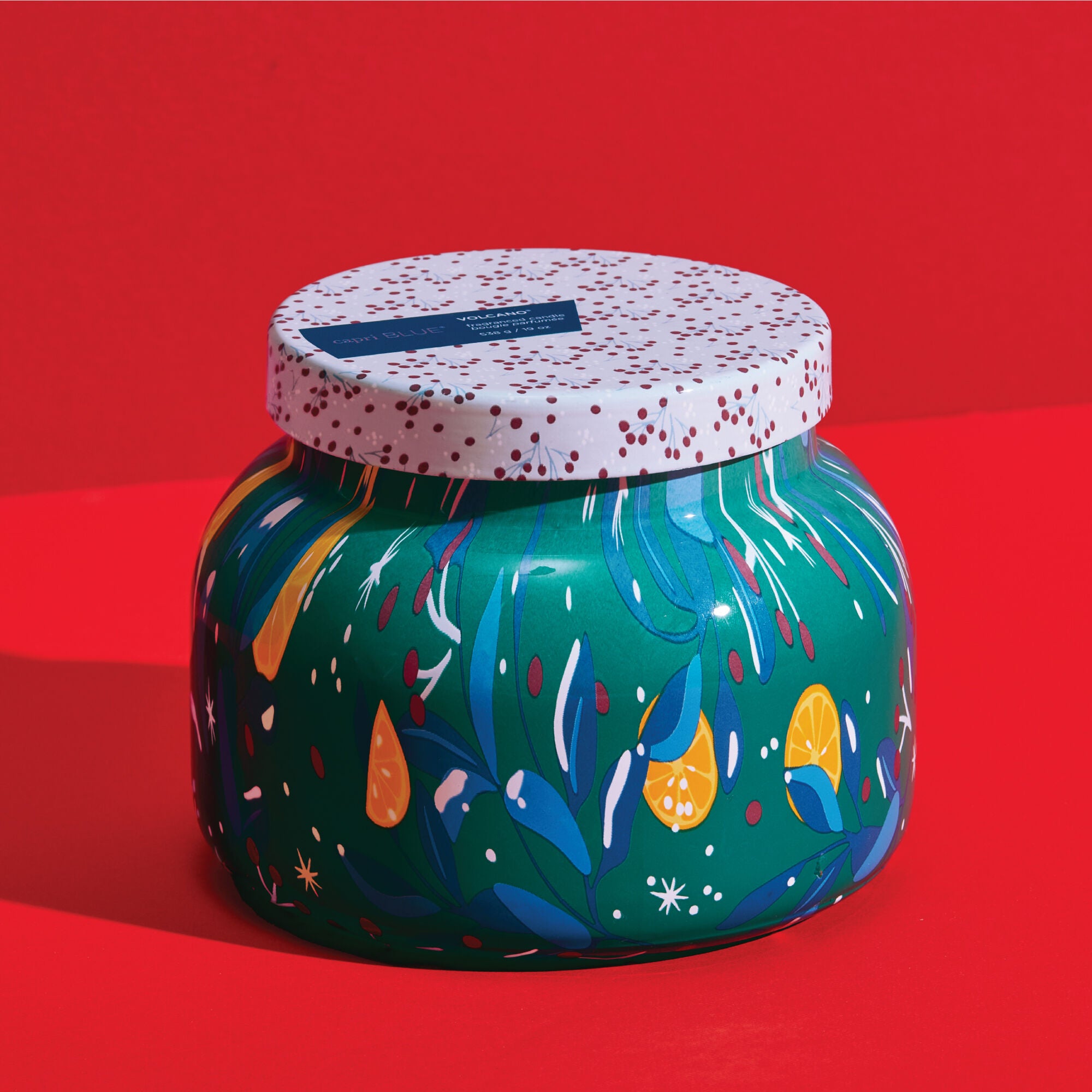 Volcano Holiday Pattern Play Signature Candle, up close