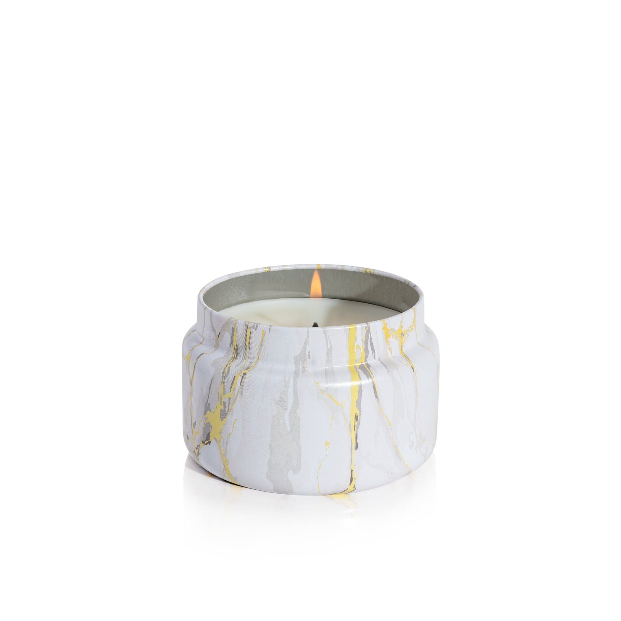 Pineapple Flower Modern Marble Printed Travel Tin Candle, lit