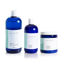 Three capri BLUE products on a white background